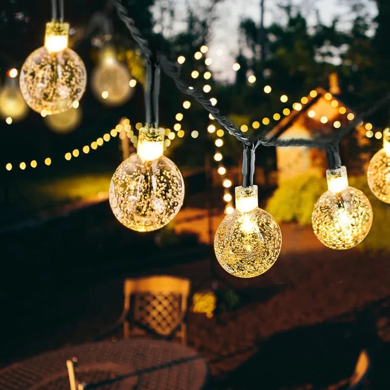 Światełka Sznurkowe Kryształowe Kule LED 5 m / 10 m – Magiczne Oświetlenie do Ogrodu i Wnętrz